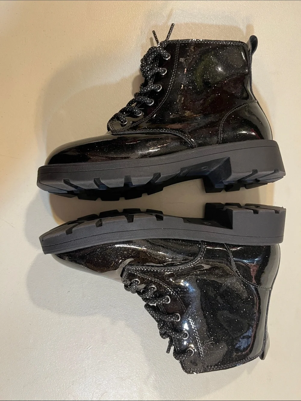 Old Navy Black Patent Lace-Up Kids Ankle Boots with Side Zip